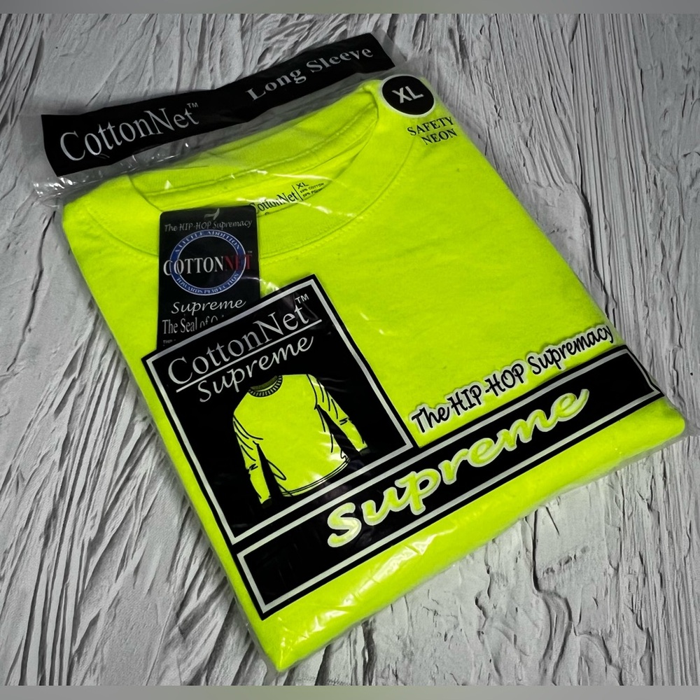 Cottonnet Supreme Long Sleeve Shirt Safety Neon XL Top Stich Neck Rib Preshrunk